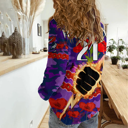 (Custom Text And Number) Storm Rugby ANZAC Women Casual Shirt Lest We Forget LT9
