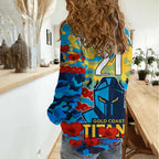 (Custom Text And Number) Titans Rugby ANZAC Women Casual Shirt Lest We Forget LT9