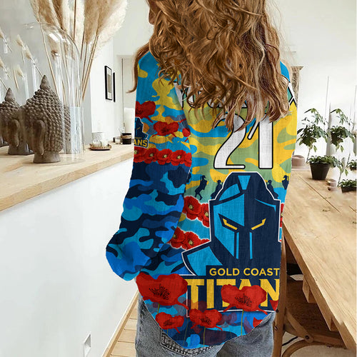 (Custom Text And Number) Titans Rugby ANZAC Women Casual Shirt Lest We Forget LT9