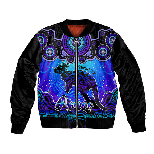 personalised-australia-aries-kangaroo-zodiac-sleeve-zip-bomber-jacket-auz-astrology-aboriginal-blue