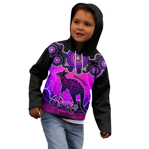 personalised-australia-aries-kangaroo-zodiac-kid-hoodie-auz-astrology-aboriginal-magenta
