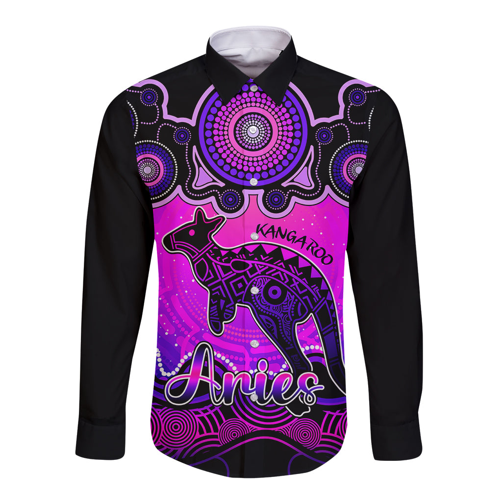 personalised-australia-aries-kangaroo-zodiac-long-sleeve-button-shirt-auz-astrology-aboriginal-magenta