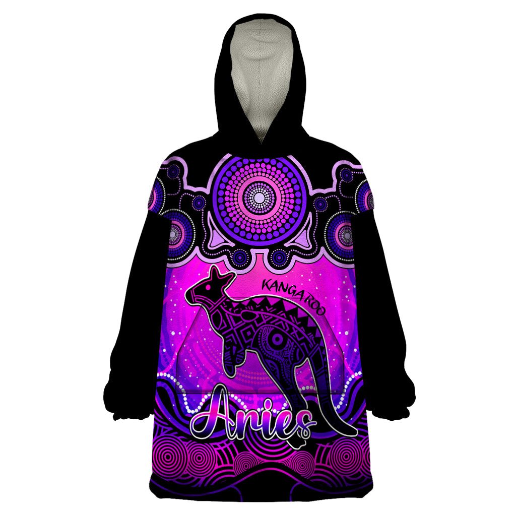 personalised-australia-aries-kangaroo-zodiac-wearable-blanket-hoodie-auz-astrology-aboriginal-magenta