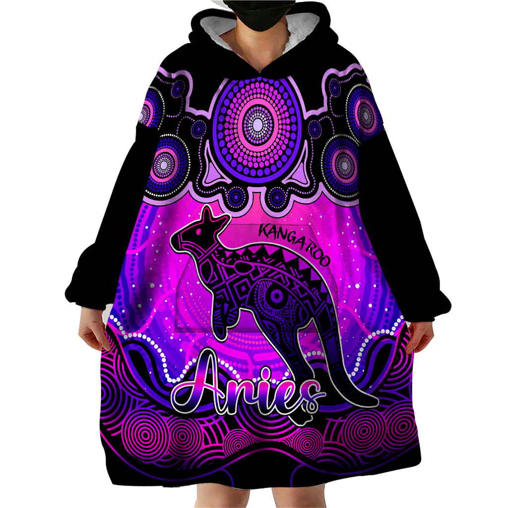 personalised-australia-aries-kangaroo-zodiac-wearable-blanket-hoodie-auz-astrology-aboriginal-magenta