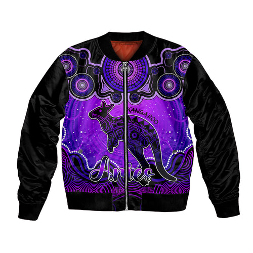 personalised-australia-aries-kangaroo-zodiac-bomber-jacket-auz-astrology-aboriginal-purple