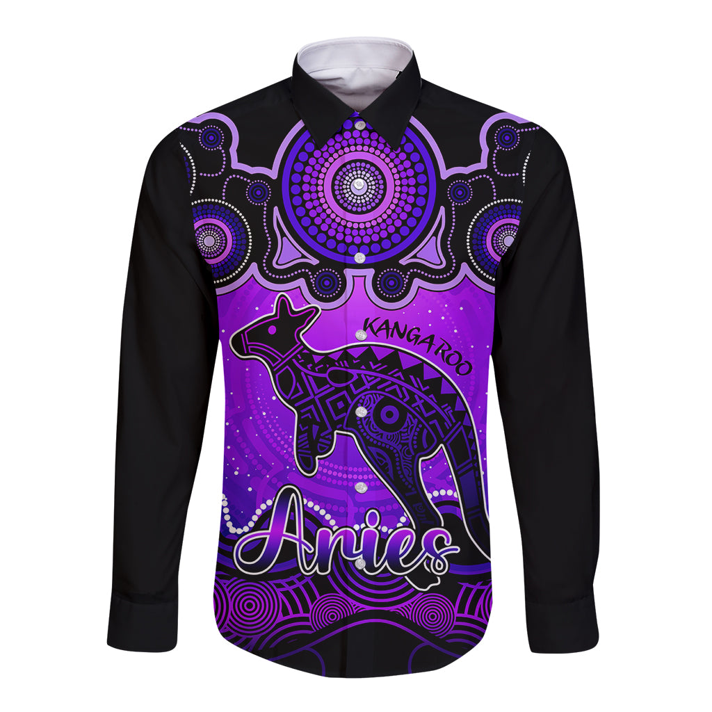 personalised-australia-aries-kangaroo-zodiac-long-sleeve-button-shirt-auz-astrology-aboriginal-purple