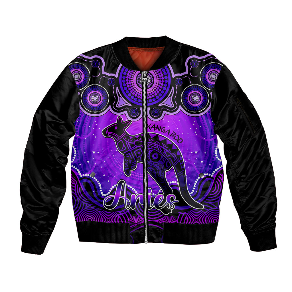 personalised-australia-aries-kangaroo-zodiac-sleeve-zip-bomber-jacket-auz-astrology-aboriginal-purple