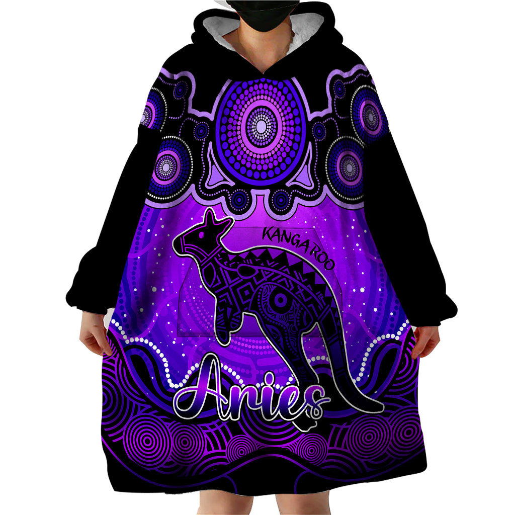 personalised-australia-aries-kangaroo-zodiac-wearable-blanket-hoodie-auz-astrology-aboriginal-purple