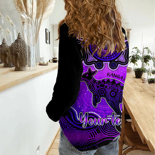 Personalised Australia Aries Kangaroo Zodiac Women Casual Shirt Auz Astrology Aboriginal - Purple LT9