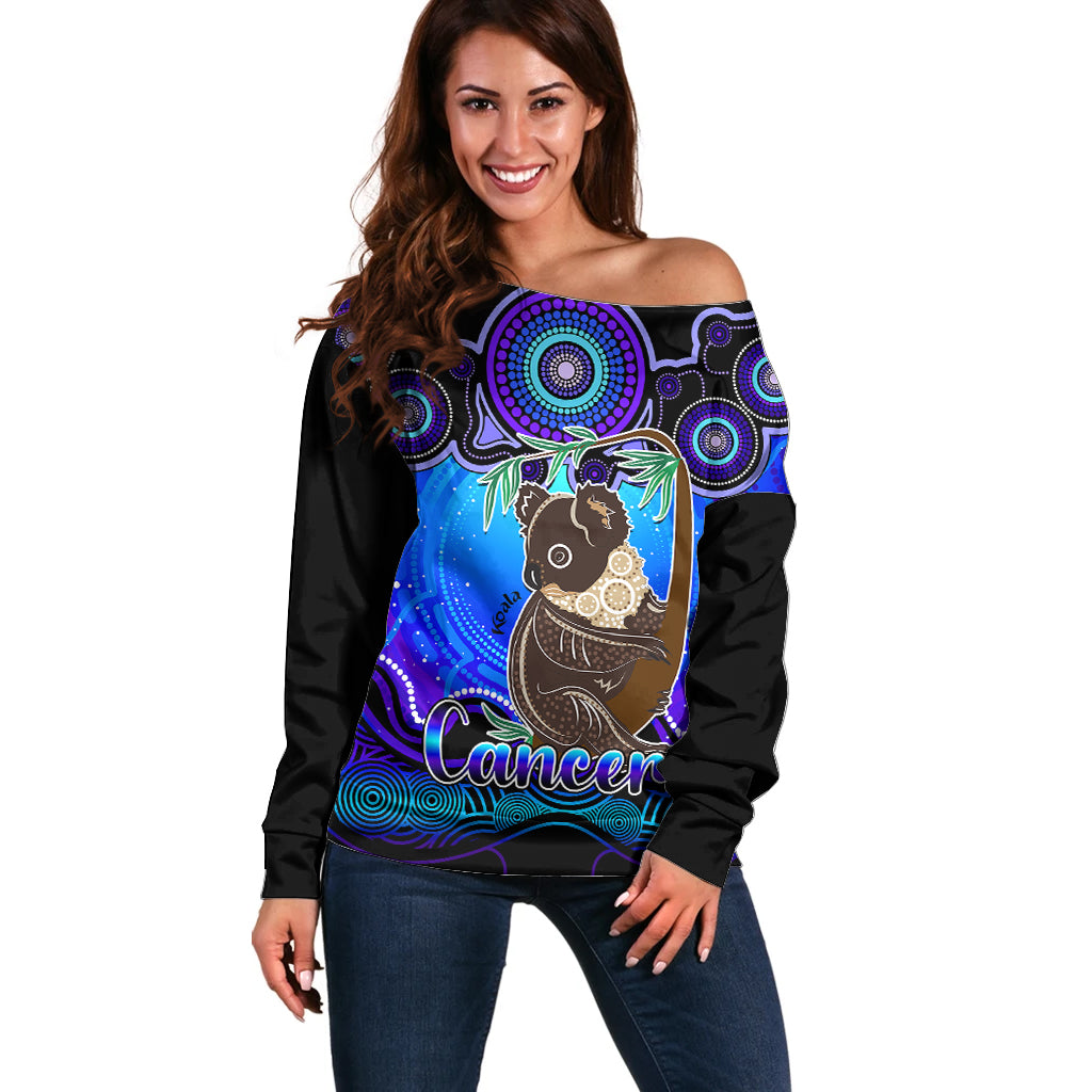 personalised-australia-cancer-koala-zodiac-off-shoulder-sweater-auz-astrology-aboriginal-blue