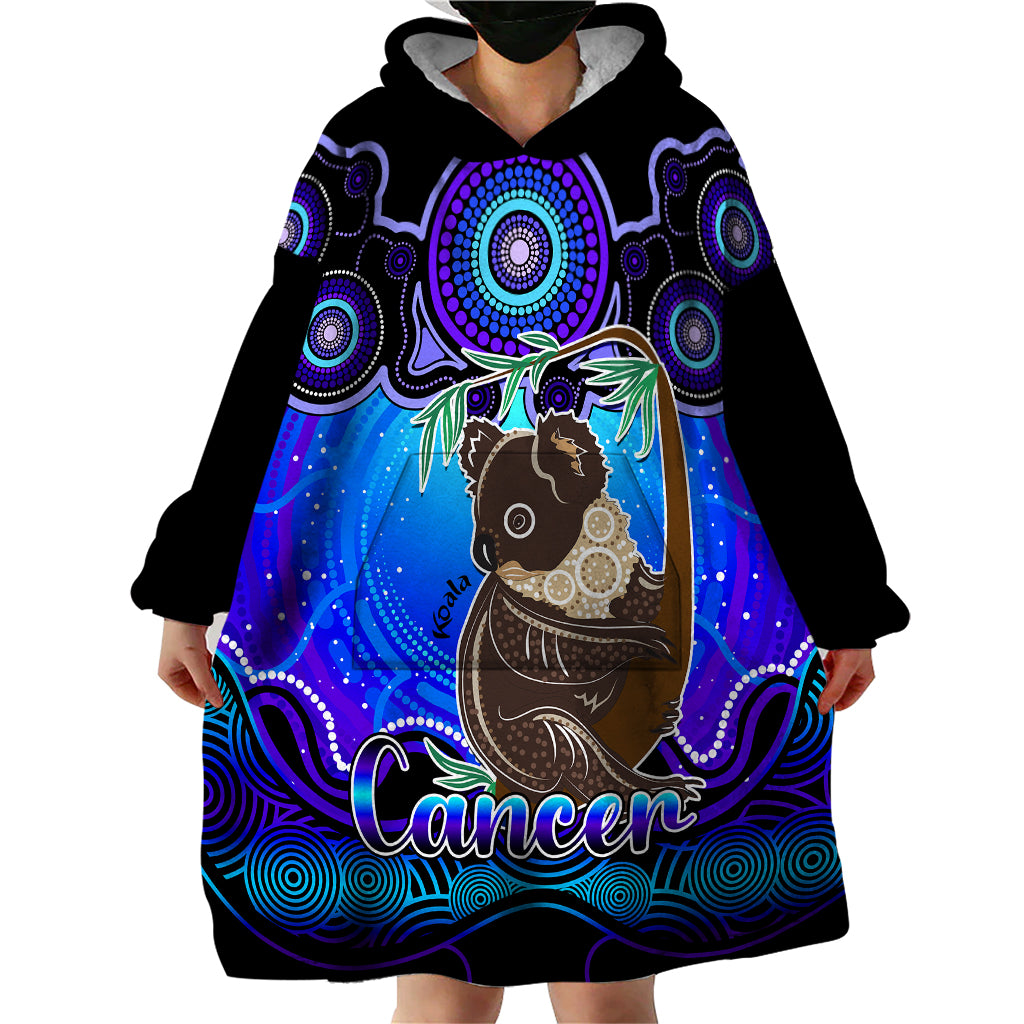 personalised-australia-cancer-koala-zodiac-wearable-blanket-hoodie-auz-astrology-aboriginal-blue