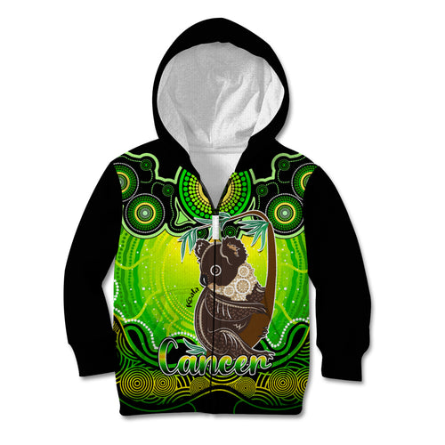 personalised-australia-cancer-koala-zodiac-kid-hoodie-auz-astrology-aboriginal-green