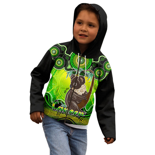 personalised-australia-cancer-koala-zodiac-kid-hoodie-auz-astrology-aboriginal-green