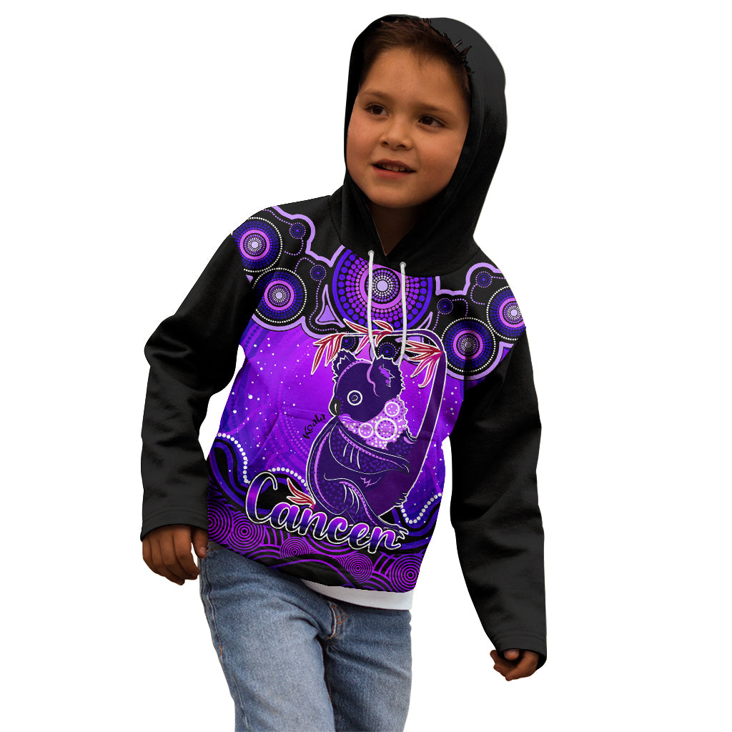 personalised-australia-cancer-koala-zodiac-kid-hoodie-auz-astrology-aboriginal-purple