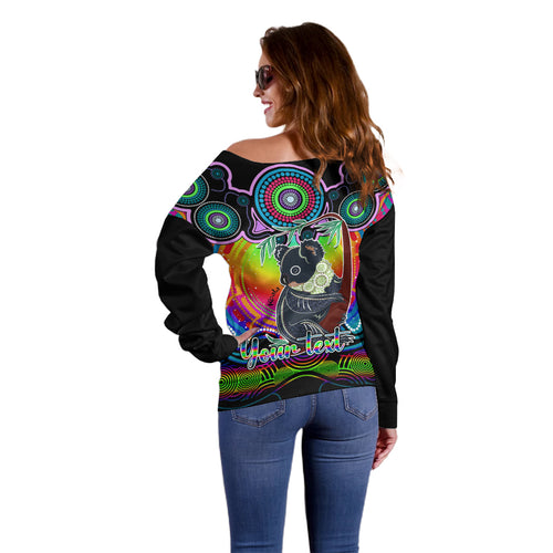 personalised-australia-cancer-koala-zodiac-off-shoulder-sweater-auz-astrology-aboriginal-rainbow