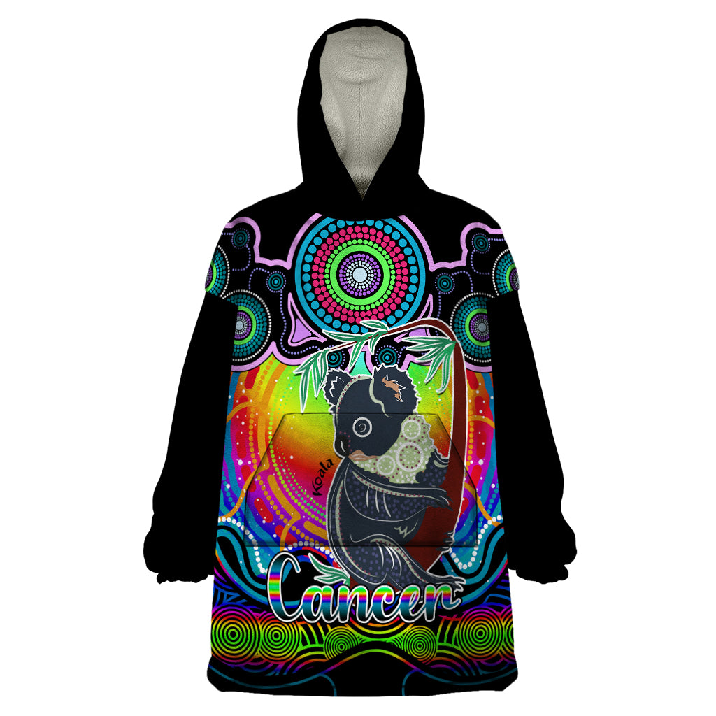 personalised-australia-cancer-koala-zodiac-wearable-blanket-hoodie-auz-astrology-aboriginal-rainbow