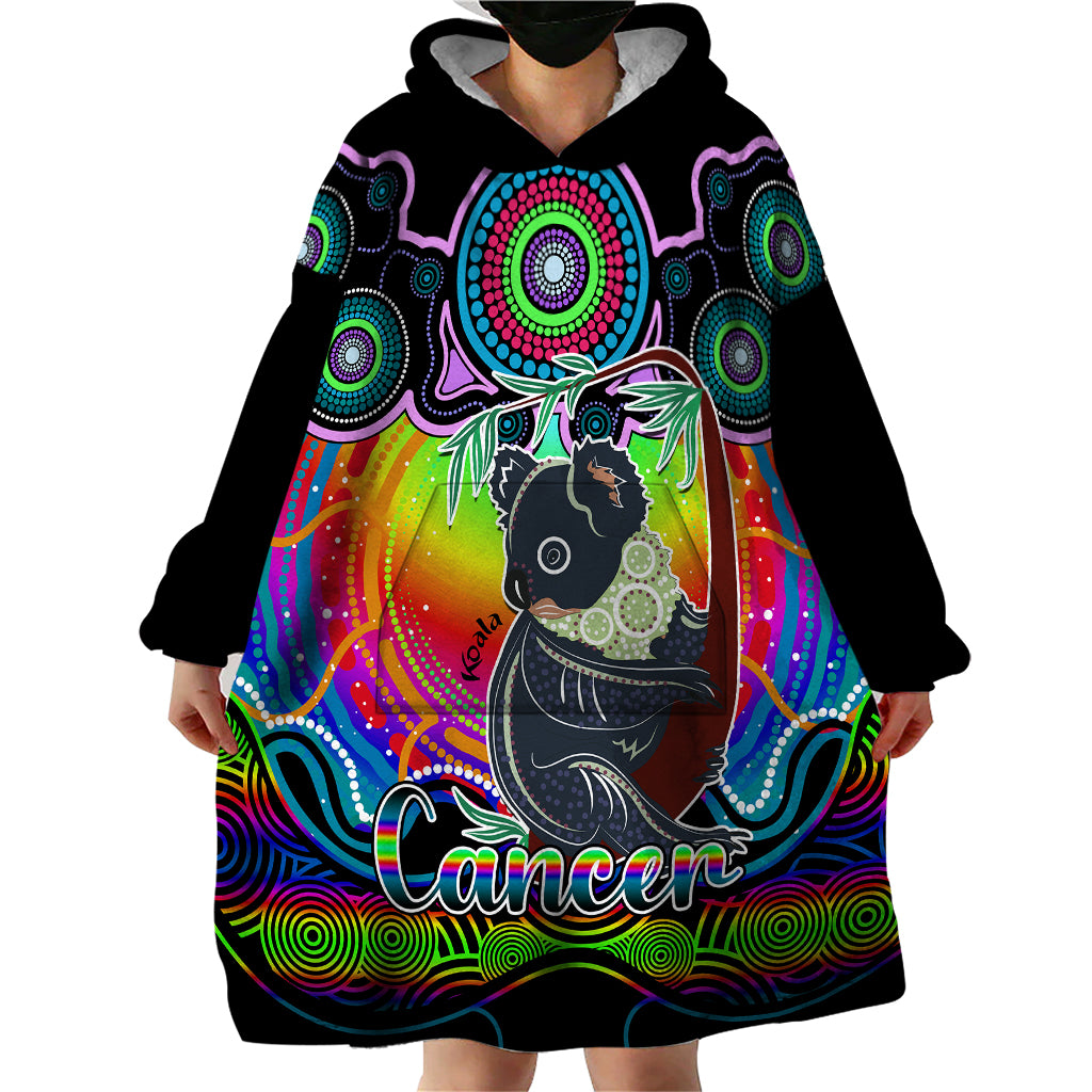 personalised-australia-cancer-koala-zodiac-wearable-blanket-hoodie-auz-astrology-aboriginal-rainbow