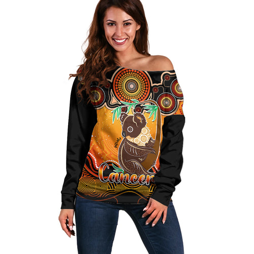 personalised-australia-cancer-koala-zodiac-off-shoulder-sweater-auz-astrology-aboriginal-red