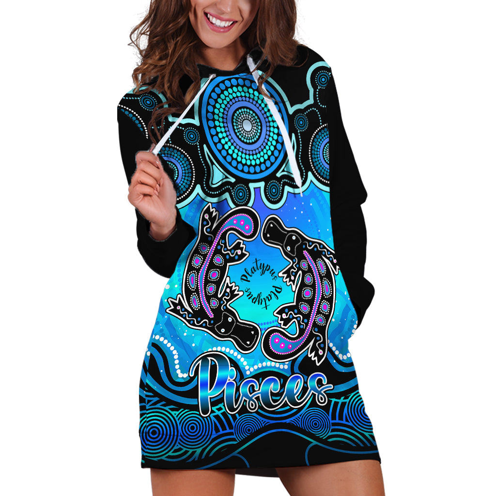 personalised-australia-pisces-platypus-zodiac-hoodie-dress-auz-astrology-aboriginal-aqua