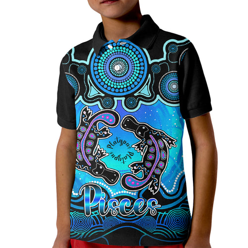 personalised-australia-pisces-platypus-zodiac-kid-polo-shirt-auz-astrology-aboriginal-aqua