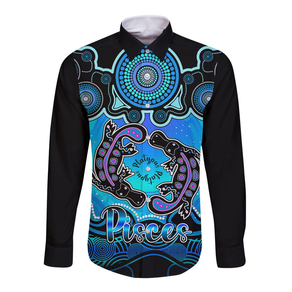 personalised-australia-pisces-platypus-zodiac-long-sleeve-button-shirt-auz-astrology-aboriginal-aqua