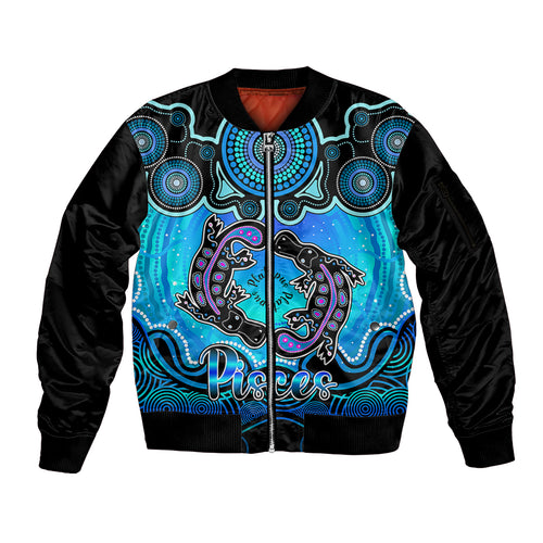 personalised-australia-pisces-platypus-zodiac-sleeve-zip-bomber-jacket-auz-astrology-aboriginal-aqua