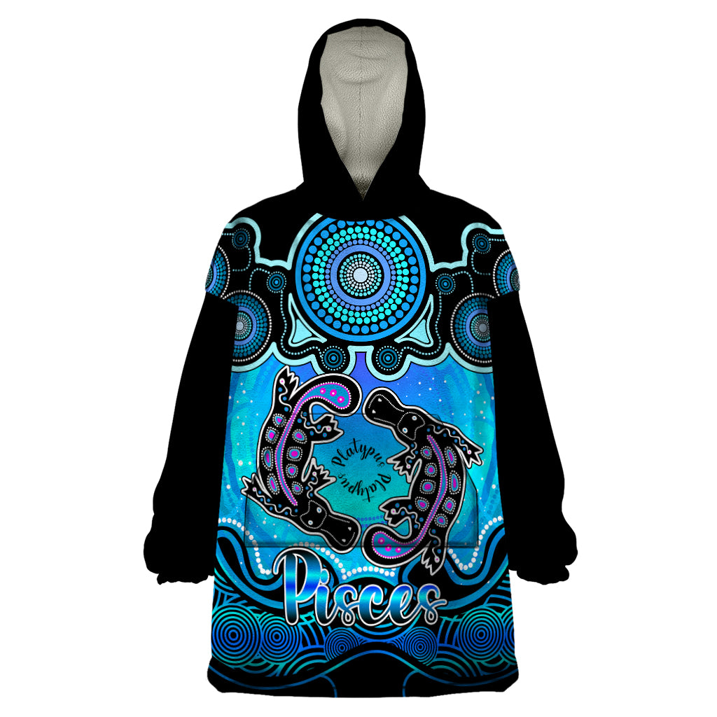 personalised-australia-pisces-platypus-zodiac-wearable-blanket-hoodie-auz-astrology-aboriginal-aqua