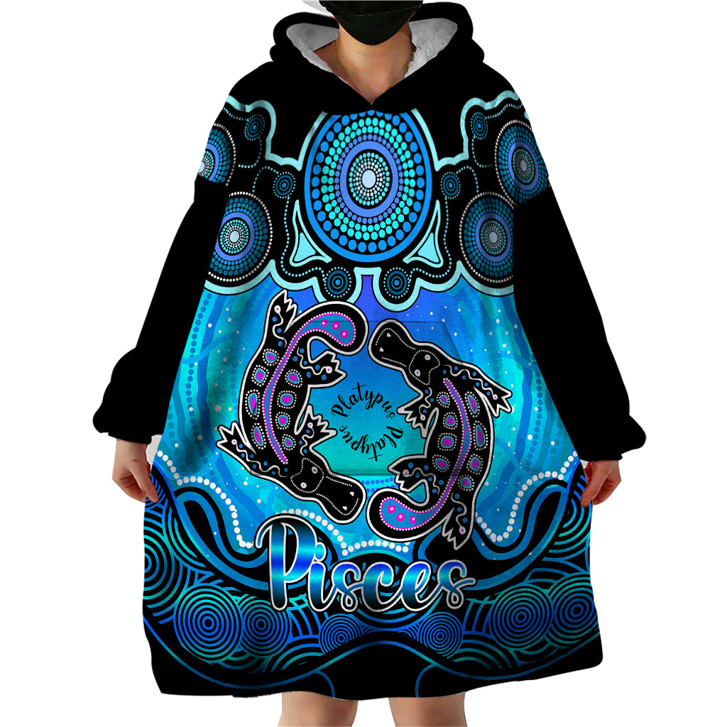 personalised-australia-pisces-platypus-zodiac-wearable-blanket-hoodie-auz-astrology-aboriginal-aqua