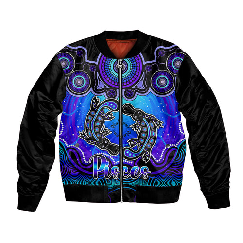 personalised-australia-pisces-platypus-zodiac-bomber-jacket-auz-astrology-aboriginal-blue