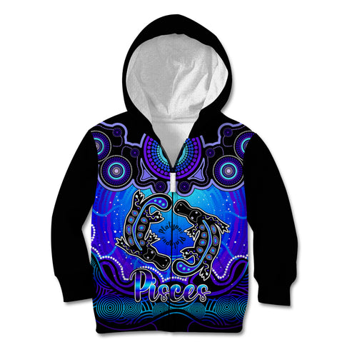 personalised-australia-pisces-platypus-zodiac-kid-hoodie-auz-astrology-aboriginal-blue