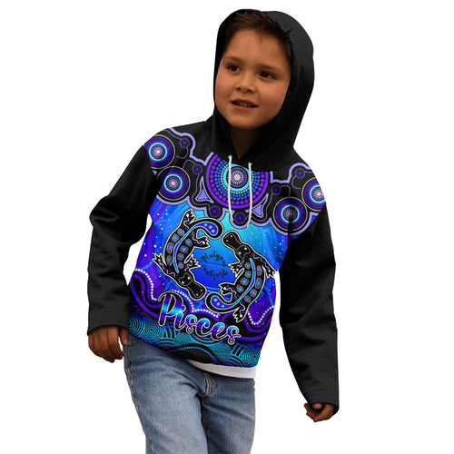 personalised-australia-pisces-platypus-zodiac-kid-hoodie-auz-astrology-aboriginal-blue
