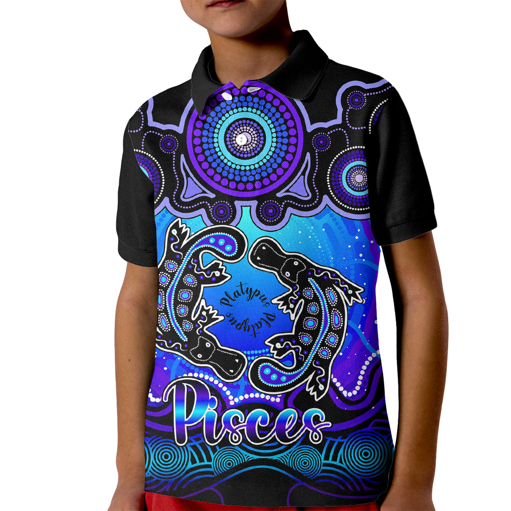 personalised-australia-pisces-platypus-zodiac-kid-polo-shirt-auz-astrology-aboriginal-blue