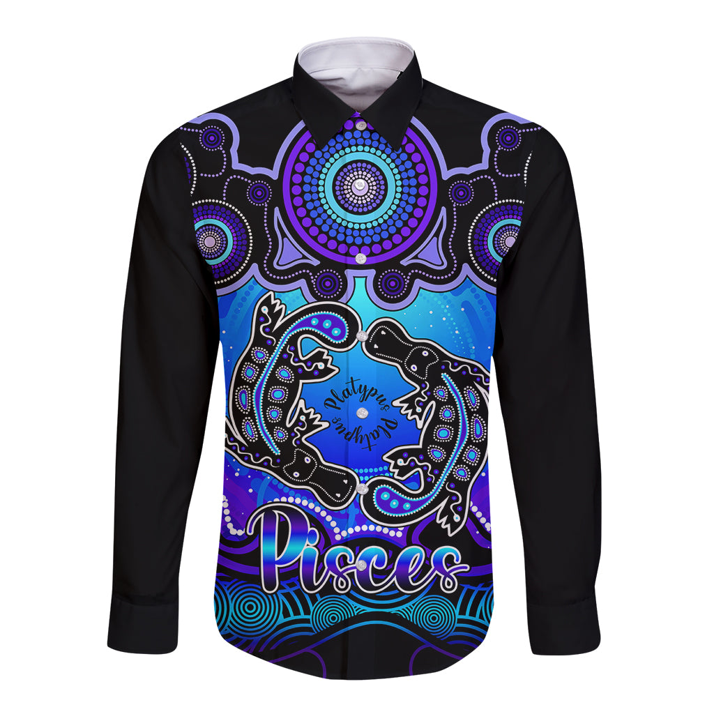 personalised-australia-pisces-platypus-zodiac-long-sleeve-button-shirt-auz-astrology-aboriginal-blue