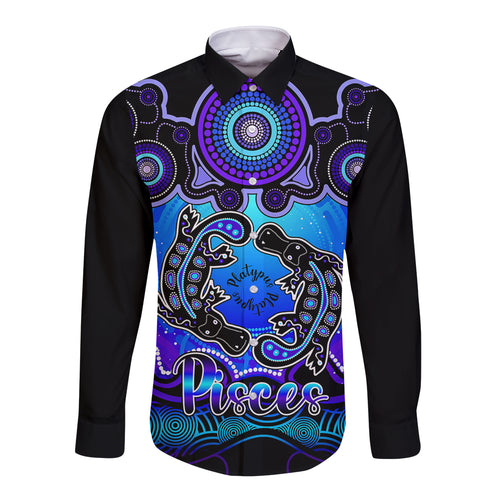 personalised-australia-pisces-platypus-zodiac-long-sleeve-button-shirt-auz-astrology-aboriginal-blue