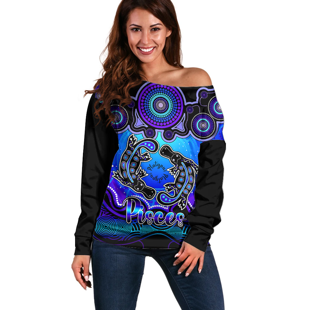 personalised-australia-pisces-platypus-zodiac-off-shoulder-sweater-auz-astrology-aboriginal-blue