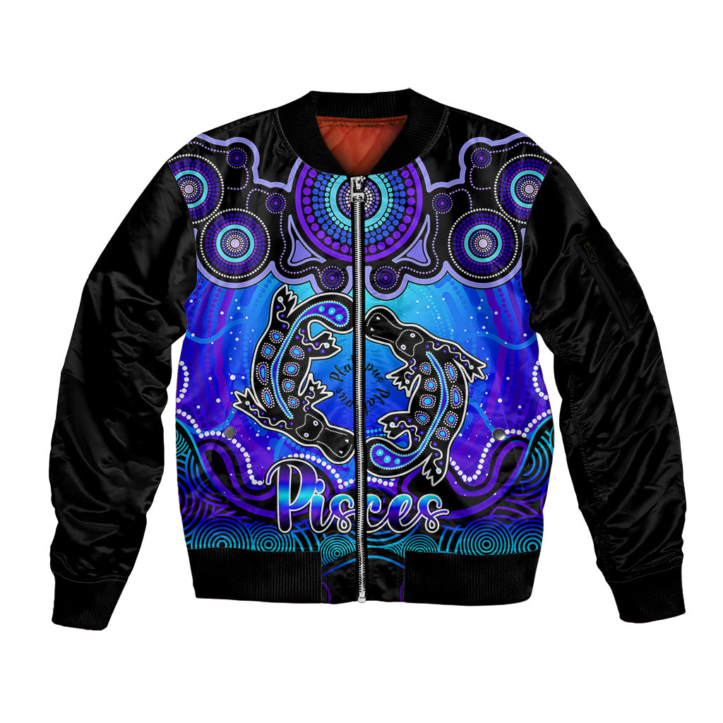 personalised-australia-pisces-platypus-zodiac-sleeve-zip-bomber-jacket-auz-astrology-aboriginal-blue