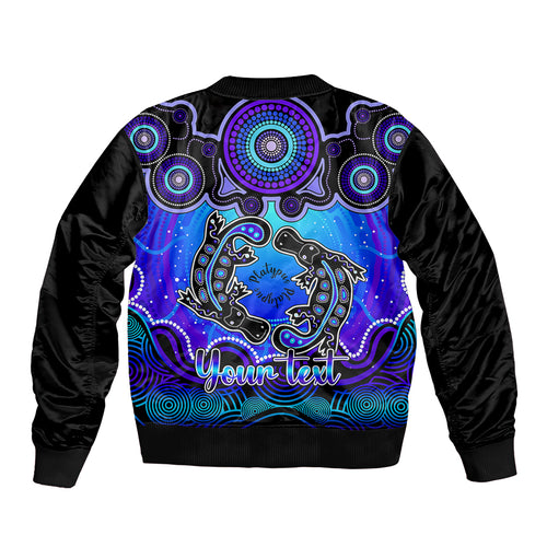 personalised-australia-pisces-platypus-zodiac-sleeve-zip-bomber-jacket-auz-astrology-aboriginal-blue