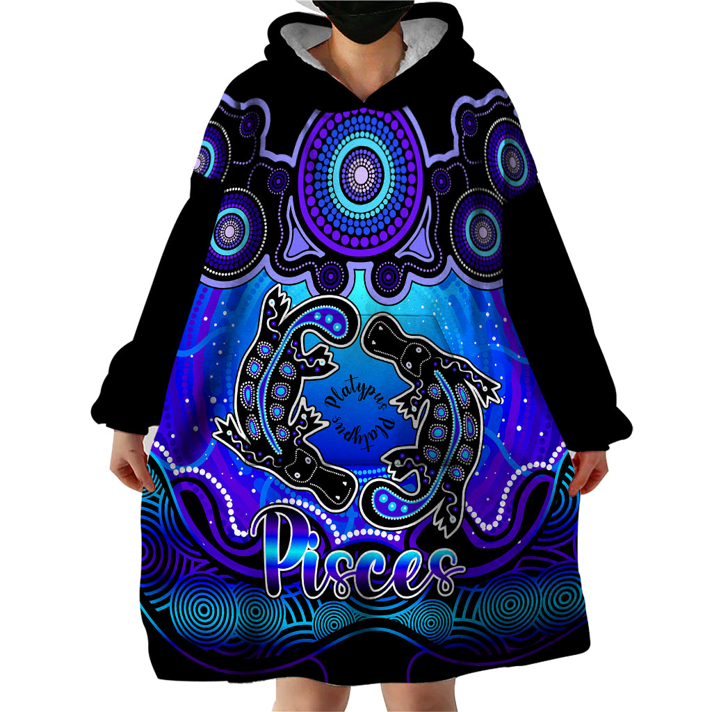 personalised-australia-pisces-platypus-zodiac-wearable-blanket-hoodie-auz-astrology-aboriginal-blue