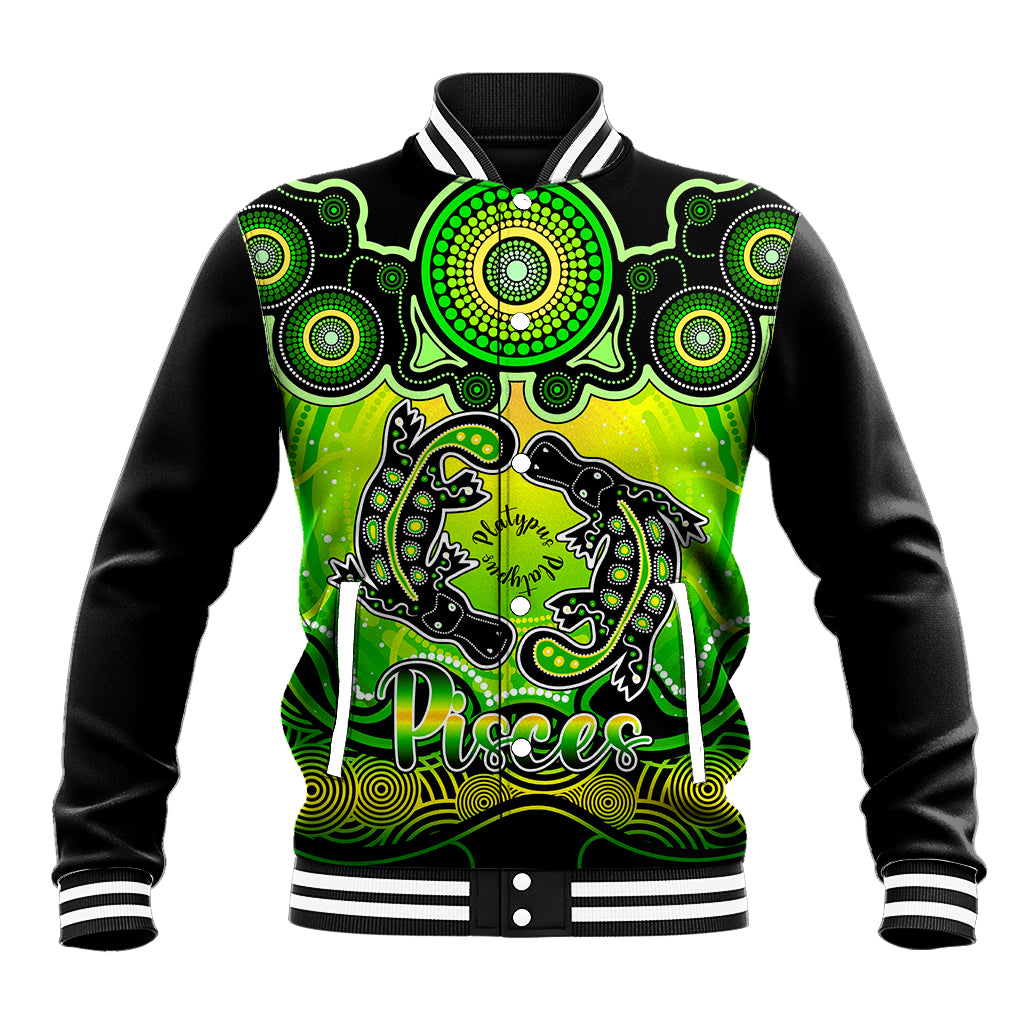 personalised-australia-pisces-platypus-zodiac-baseball-jacket-auz-astrology-aboriginal-green