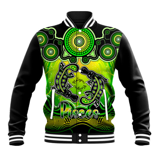 personalised-australia-pisces-platypus-zodiac-baseball-jacket-auz-astrology-aboriginal-green