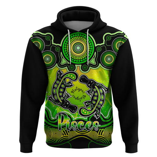 personalised-australia-pisces-platypus-zodiac-hoodie-auz-astrology-aboriginal-green