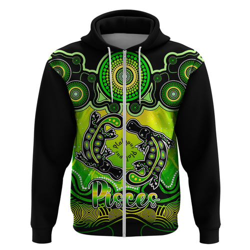 personalised-australia-pisces-platypus-zodiac-hoodie-auz-astrology-aboriginal-green