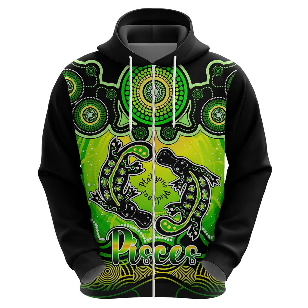 personalised-australia-pisces-platypus-zodiac-hoodie-auz-astrology-aboriginal-green