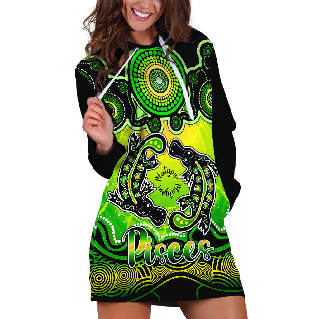 personalised-australia-pisces-platypus-zodiac-hoodie-dress-auz-astrology-aboriginal-green