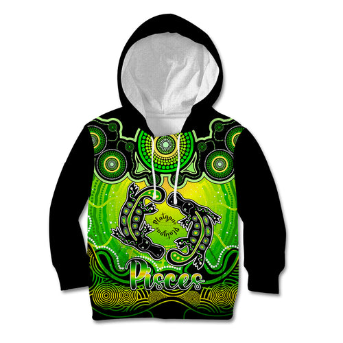 personalised-australia-pisces-platypus-zodiac-kid-hoodie-auz-astrology-aboriginal-green