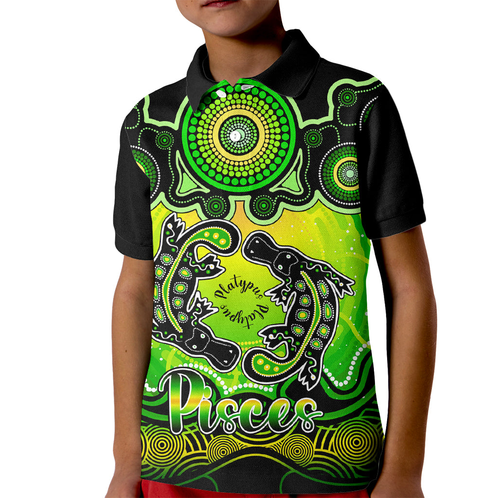 personalised-australia-pisces-platypus-zodiac-kid-polo-shirt-auz-astrology-aboriginal-green