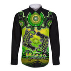 personalised-australia-pisces-platypus-zodiac-long-sleeve-button-shirt-auz-astrology-aboriginal-green
