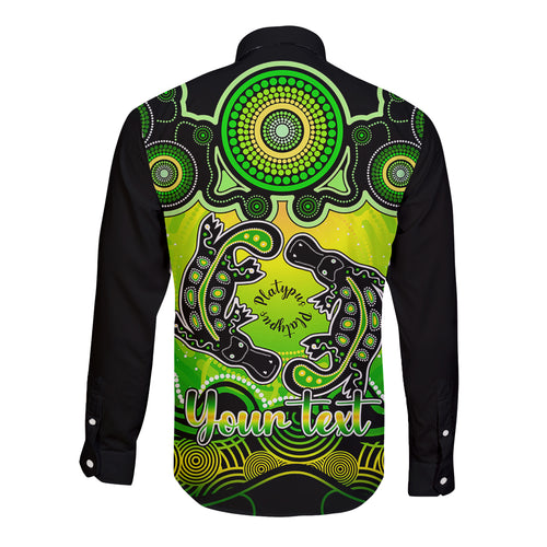 personalised-australia-pisces-platypus-zodiac-long-sleeve-button-shirt-auz-astrology-aboriginal-green