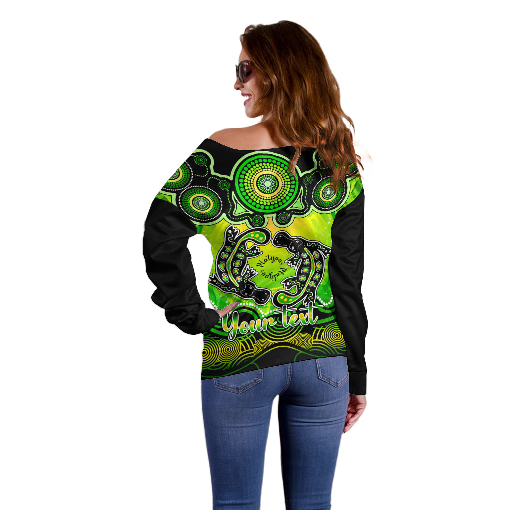 personalised-australia-pisces-platypus-zodiac-off-shoulder-sweater-auz-astrology-aboriginal-green