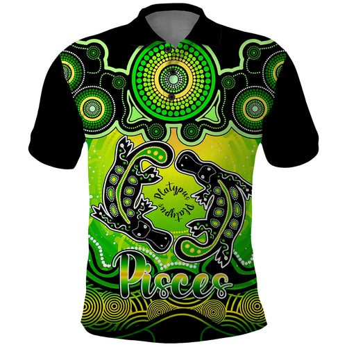 personalised-australia-pisces-platypus-zodiac-polo-shirt-auz-astrology-aboriginal-green
